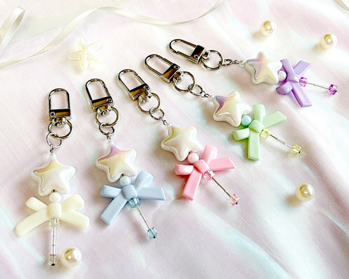 ハートステッキ風　ビーズストラップ　キーホルダー　ハンドメイド オーダー ab3a67d1a9555a524c40125a33efc6