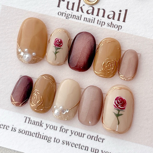 薔薇×マグネット ネイルチップ 美女と野獣 アンティーク 普段使い