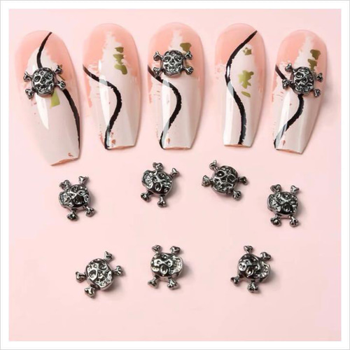 P208《2個》ネイルパーツ ブラック 黒 ドクロ ガイコツ ハロウィン