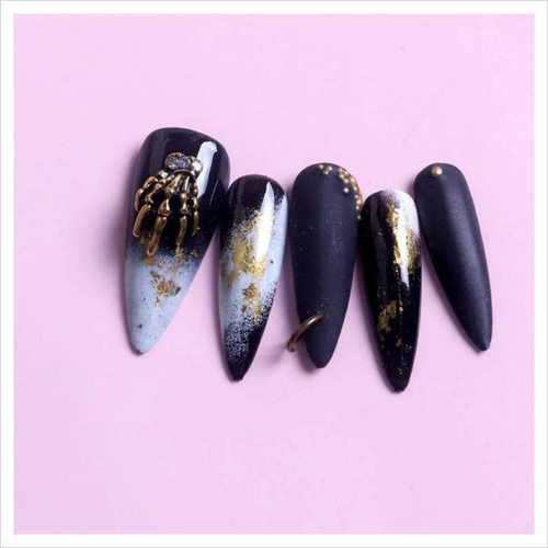 P210《2個》ネイルパーツ ゴールド ガイコツ ドクロ ロック ギャル