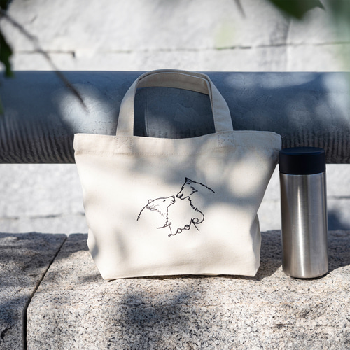 アダムとイブ(狼ver) 刺繍キャンバスミニトートバッグ（ナチュラル