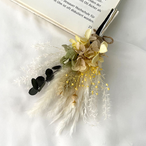 ドライフラワースワッグ グリーン&ホワイトイエロー