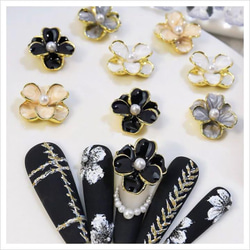 P235黒《2個》ブラック ネイルパーツ 花 フラワー 成人式 ギャル
