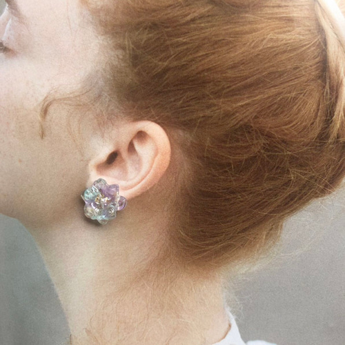 no.683 ドライフラワーの1粒ビジューピアス フラワー 1粒ピアス 氷 