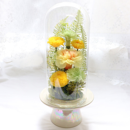 プリザーブドフラワー 仏花 ドーム 一対 「黄菊 対仕様」 初盆