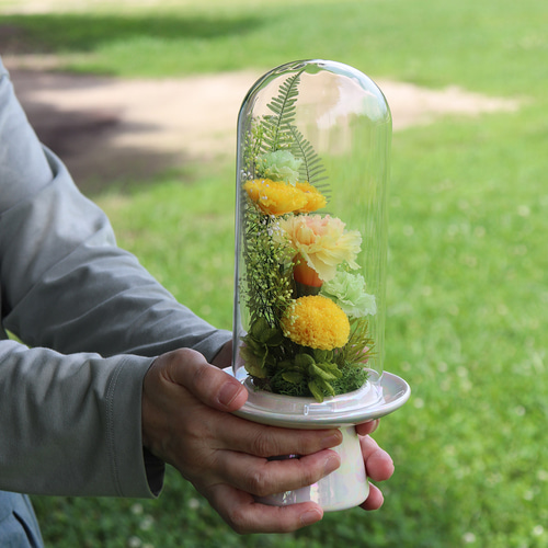 プリザーブドフラワー 仏花 ドーム 一対 「黄菊 対仕様」 初盆