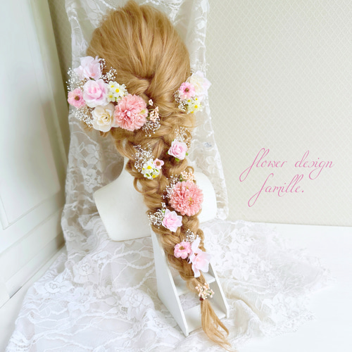 new.232.パステルピンク♡グラデカラーのヘッドドレス・編みおろしヘア