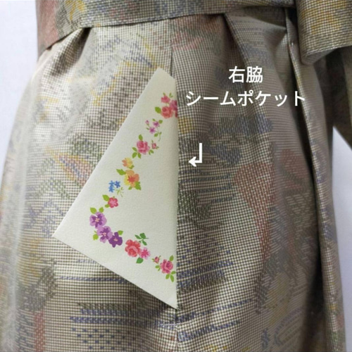 着物リメイク ワンピース Aライン 2WAY 花柄 Vネック フレア