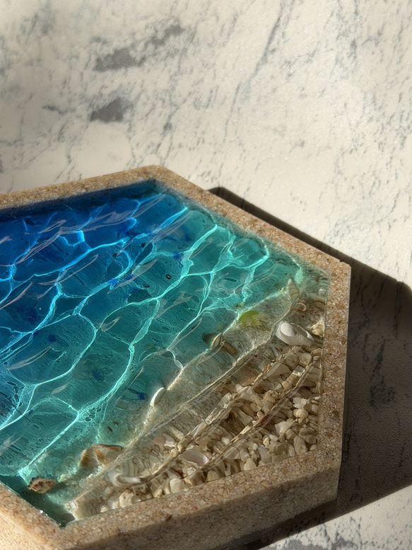 海の小皿 海辺 波紋　ビーチ　老眼鏡　レジンアート　敬老の日　父の日　沖縄　什器　アクセサリー　レジンアート 8枚目の画像