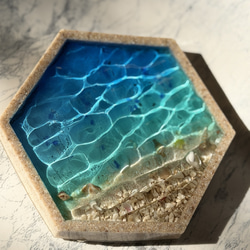 海の小皿 海辺 波紋　ビーチ　老眼鏡　レジンアート　敬老の日　父の日　沖縄　什器　アクセサリー　レジンアート 3枚目の画像