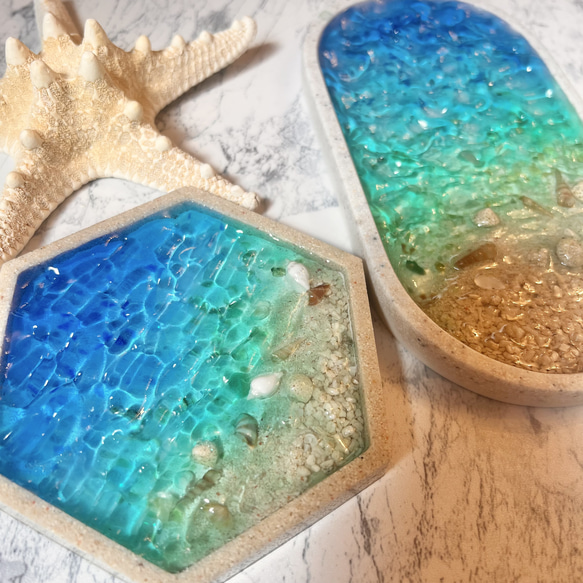 海の小皿 海辺 波紋　ビーチ　老眼鏡　レジンアート　敬老の日　父の日　沖縄　什器　アクセサリー　レジンアート 6枚目の画像