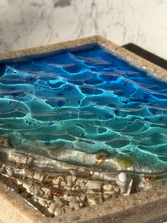 海の小皿 海辺 波紋　ビーチ　老眼鏡　レジンアート　敬老の日　父の日　沖縄　什器　アクセサリー　レジンアート 9枚目の画像