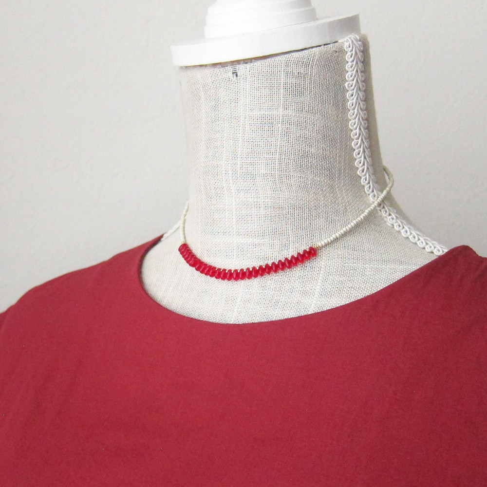 レッド ガラス ビーズ ネックレス 赤 レディレッド #red 紅白
