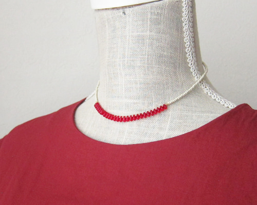 レッド ガラス ビーズ ネックレス 赤 レディレッド #red 紅白