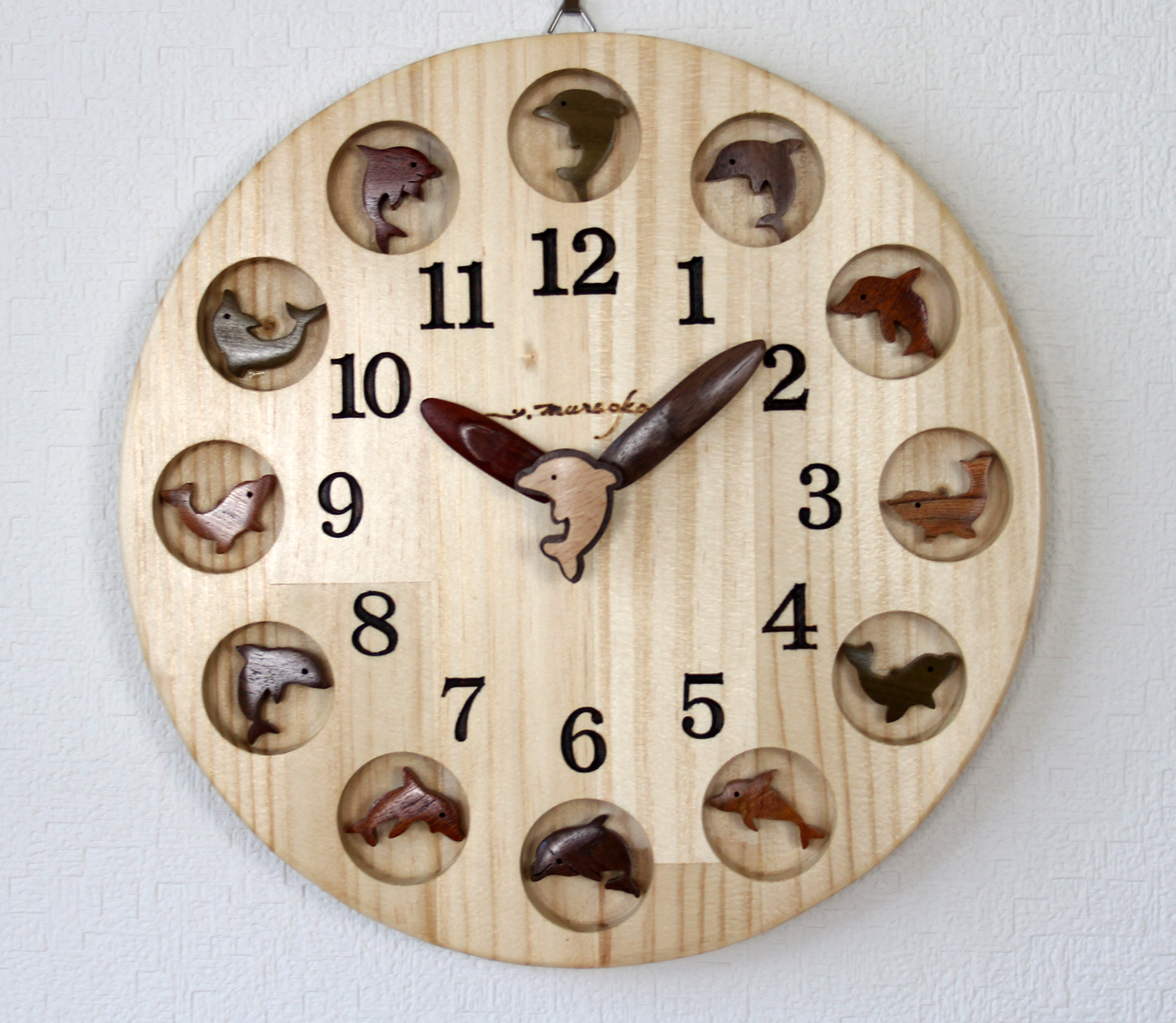 幸運と癒しのイルカ時計　25ｃｍ丸