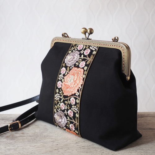 インド刺繍リボンがま口バッグ/がま口ショルダーバッグ/ショルダー