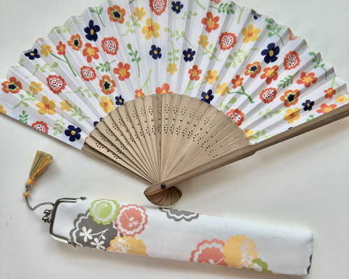 がま口 扇子ケース＆扇子セット レトロ小花 がま口 Petit*Rose