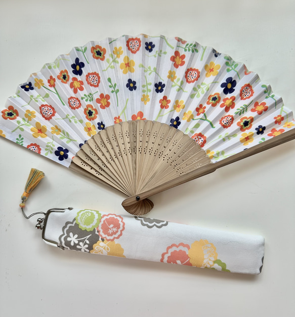 がま口 扇子ケース＆扇子セット レトロ小花 がま口 Petit*Rose