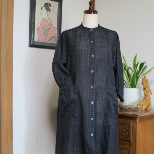 和の布創作服＞ 越後上布の上品なワンピース 麻 着物リメイク 伝統