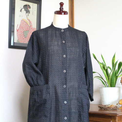 和の布創作服＞ 越後上布の上品なワンピース 麻 着物リメイク 伝統