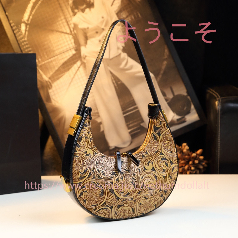 手作り皮彫刻片肩脇バッグ女性高級感小衆三日月餃子バッグ本革小包2024新型 8,030円