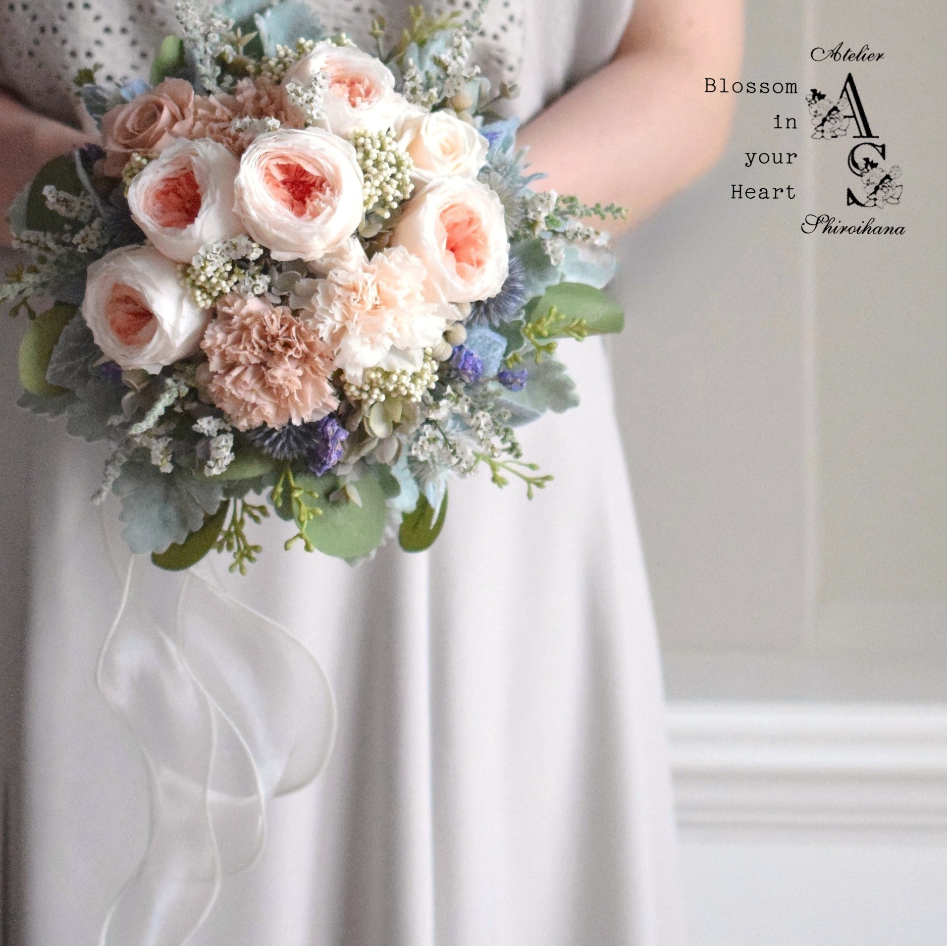 ⋆2点set⋆ ホワイトコーラル：野の花 ラウンドブーケ⋆ブートニア