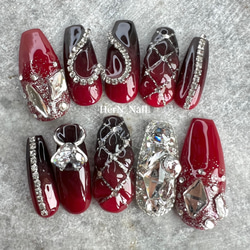 【オーダー】ネイルチップ　ストーン　キルティング　リボン ♡現品♡リボンとぷっくりキルティングネイル ネイルチップ