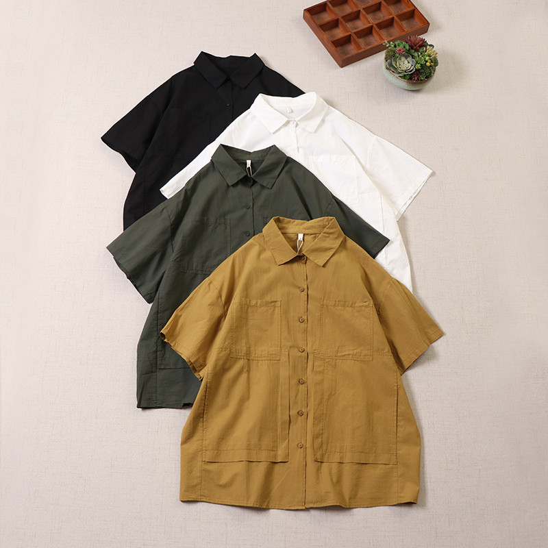 【新しい４カラー★コットンシャツ】夏トップス│通勤│オフィス│汗取り│個性的│カジュアル│レディース│T-24LB