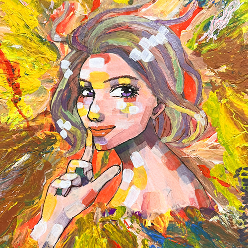 訳アリな逸品 アクリル画「無題#01」色鮮やかで美しいアート SMサイズ 