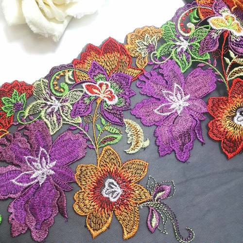 J89☆お花のレオパードプリントチュール☆お花✿刺繍レース