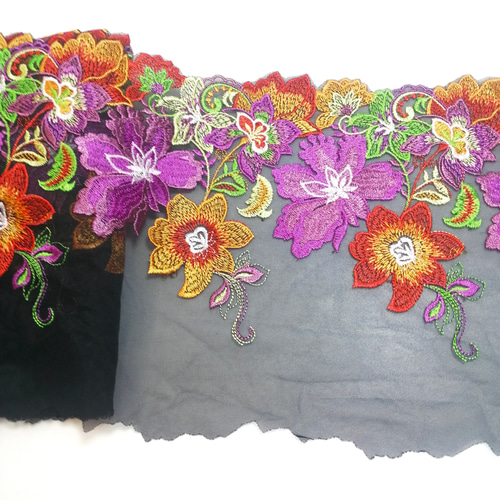 セール❣ 1m 花柄豪華刺繍 チュールレース ハンドメイド 生地