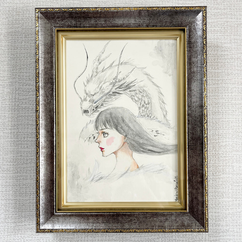 最終価格 竹久夢二 夢二 墨絵 額装 画廊購入 猛々しい
