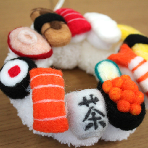 お寿司 ポンポンリース ハンドメイド 羊毛フェルト handmade Sushi