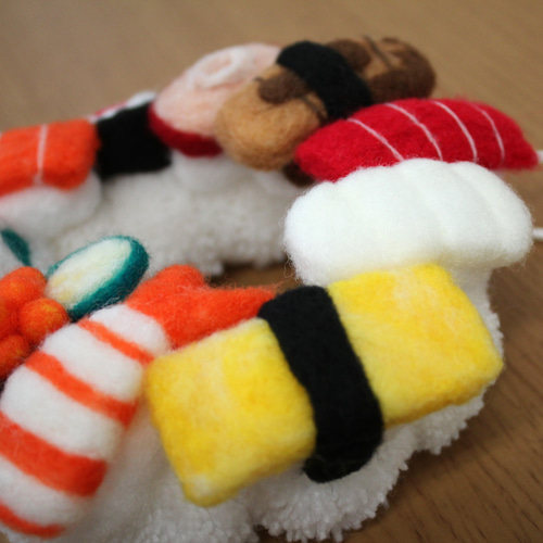 お寿司 ポンポンリース ハンドメイド 羊毛フェルト handmade