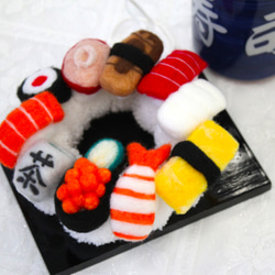 お寿司 ポンポンリース ハンドメイド 羊毛フェルト handmade Sushi