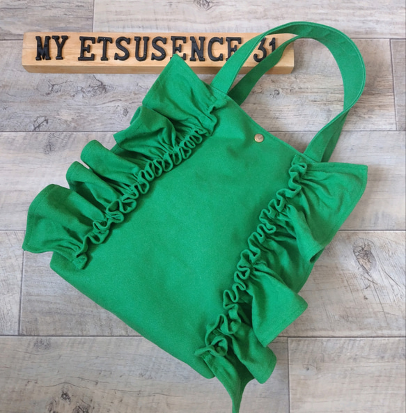 ハンドメイド ♡ フリルバッグ フリフリトート フリルショルダー 18色から選べる縦長フリルトートバッグ ☆フリルバッグ フリフリ