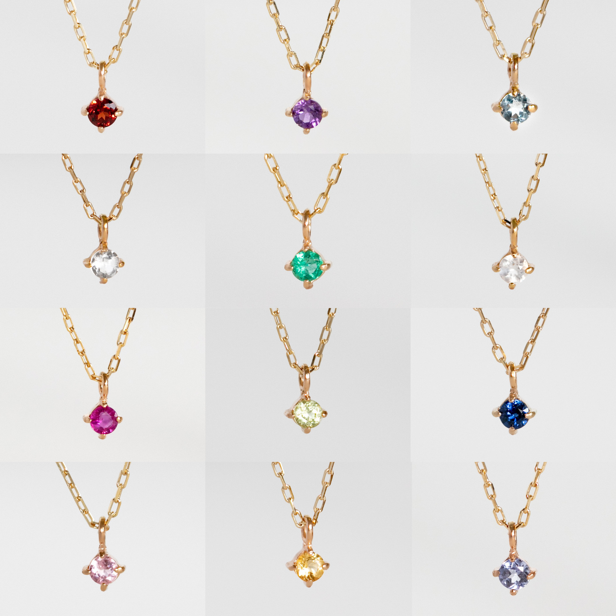 天然の輝き 12ストーン誕生石ネックレス スキンジュエリー K10イエローゴールド 10金GOLD K10-05