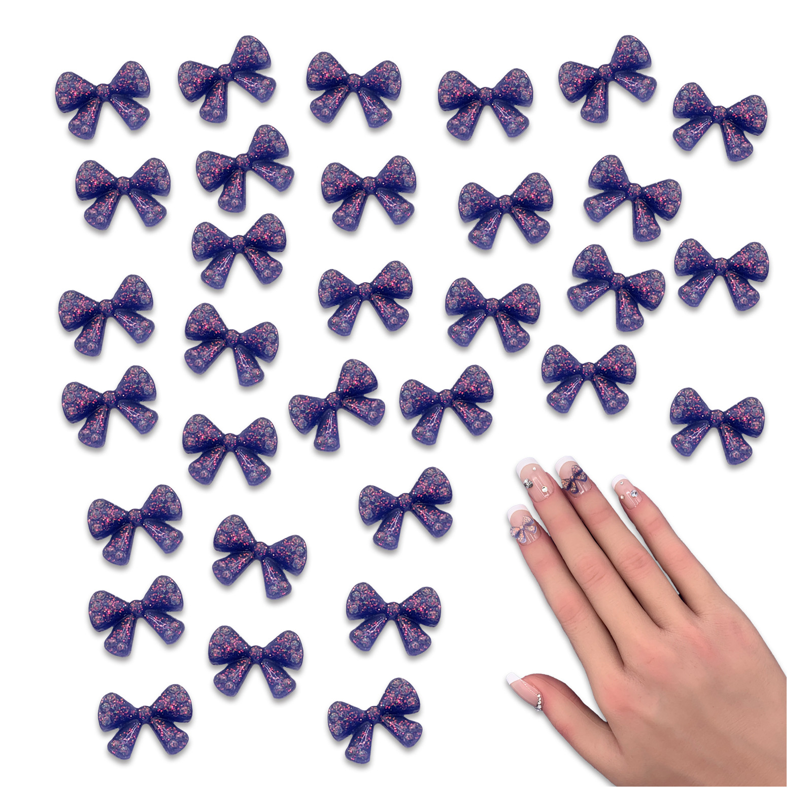 光る★ネイルパーツ*リボン**蓄光パーツ* ネイルパーツ リボン 青 11mm 蓄光 ラメ 50個 ぷっくり 半透明