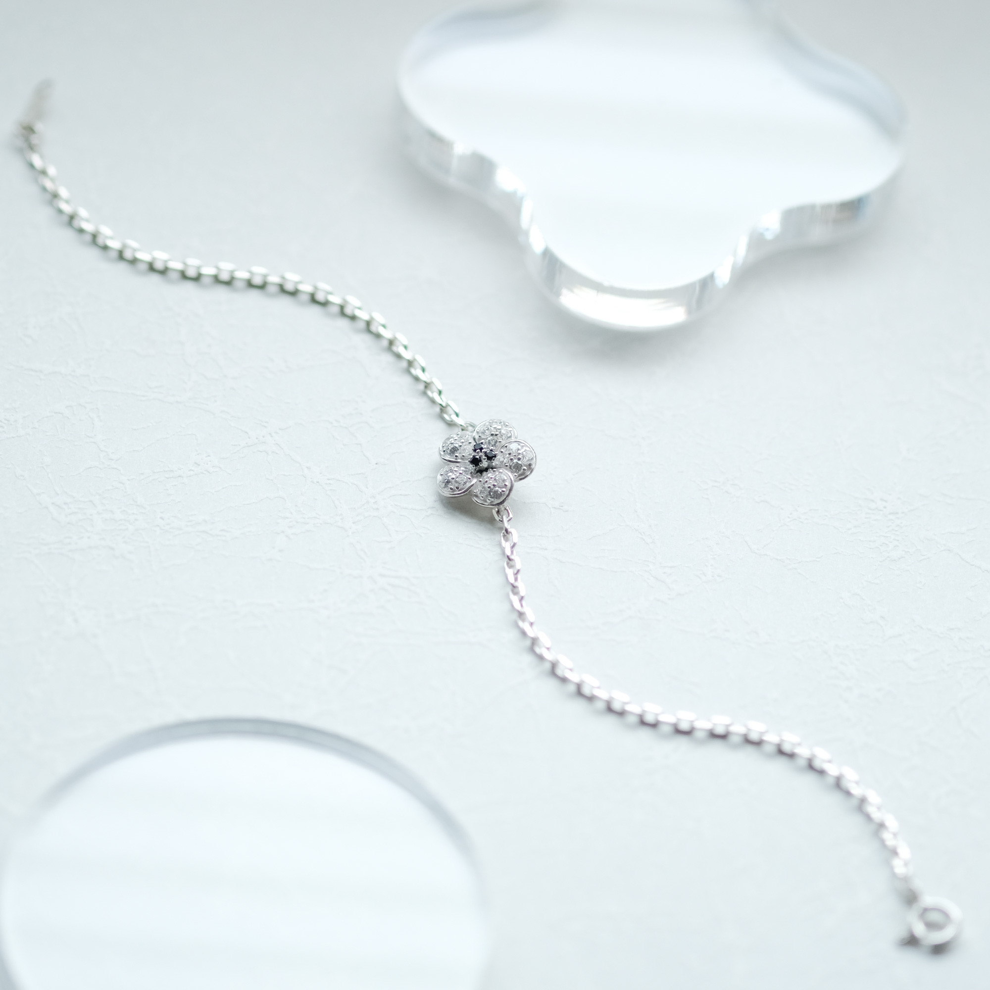 ホワイト フラワー ブレスレット シルバー925