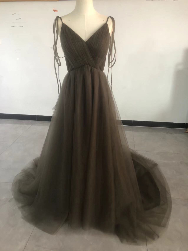 パーティードレス ダークグレー Vネック キャミソール チュールスカート 2次会/合コン