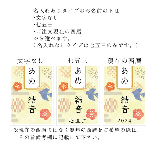 和モダンな鳥と紋様の七五三の千歳飴袋"小サイズ"名入れ無料 3枚目の画像