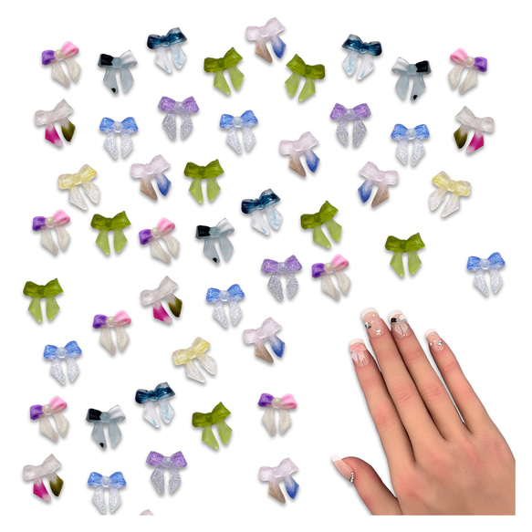 ネイルパーツ リボン クリア 11mm ミックス 蓄光 ラメ 100個  