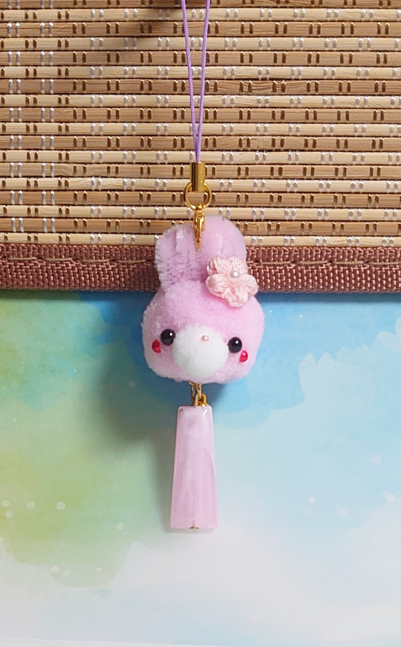 ポンポンマスコット♪リンリンᕷ˖*うさちゃん風鈴•×•ピンク
