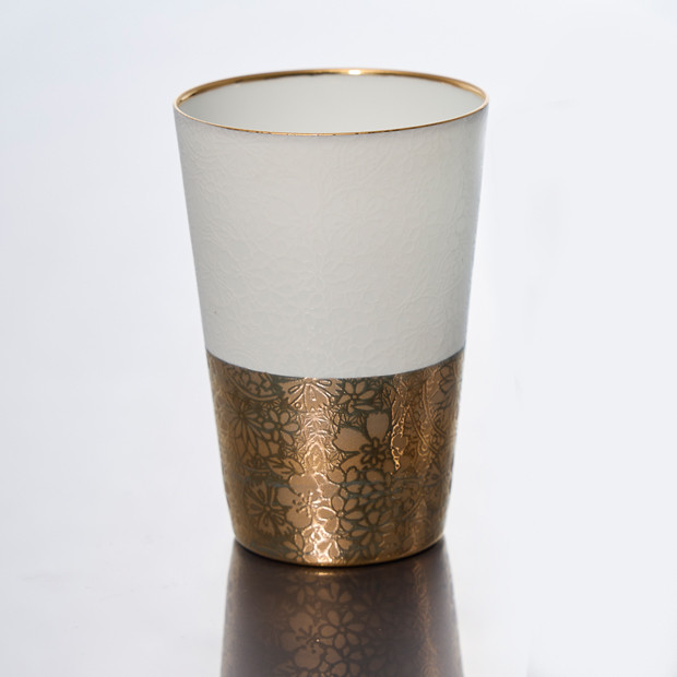 US-1010G　うすづくり　てまりタンブラー　ゴールド【日本製　美濃焼】（陶器　磁器　タンブラー　金色）