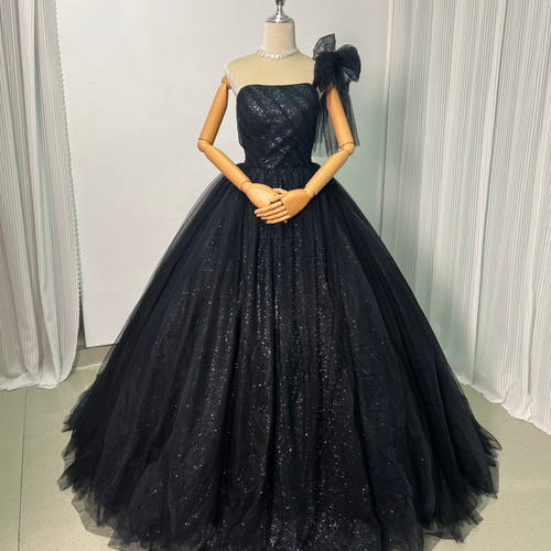 送料無料！カラードレス 上品 グレー ワンショルダー キラキラ  