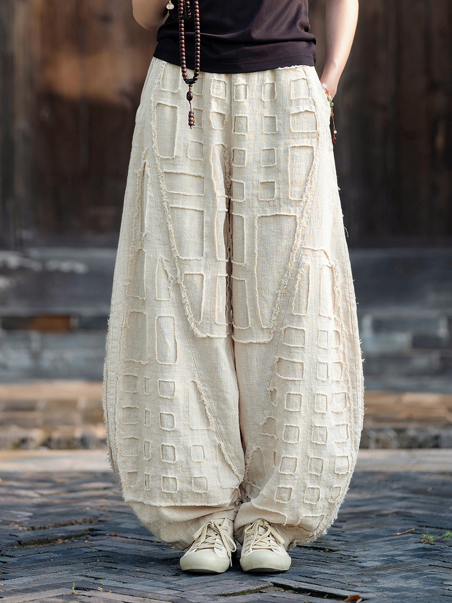 "心を包む"至極の一着 禅の風格漂う リネンコットンワイドレッグパンツ 砂洗加工 6208