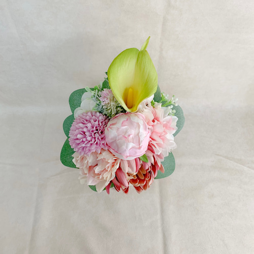 花瓶を選べる】枯れない仏花アレンジメントNo.2（ピンク系  