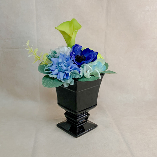 花瓶を選べる】枯れない仏花アレンジメントNo.3（ブルー系