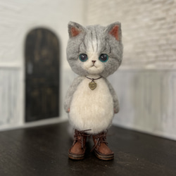 うさ耳帽子のごーぐるにゃんこ 羊毛フェルト ねこ　ぬいぐるみ　ミント 14枚目の画像