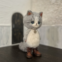 うさ耳帽子のごーぐるにゃんこ 羊毛フェルト ねこ　ぬいぐるみ　ミント 12枚目の画像